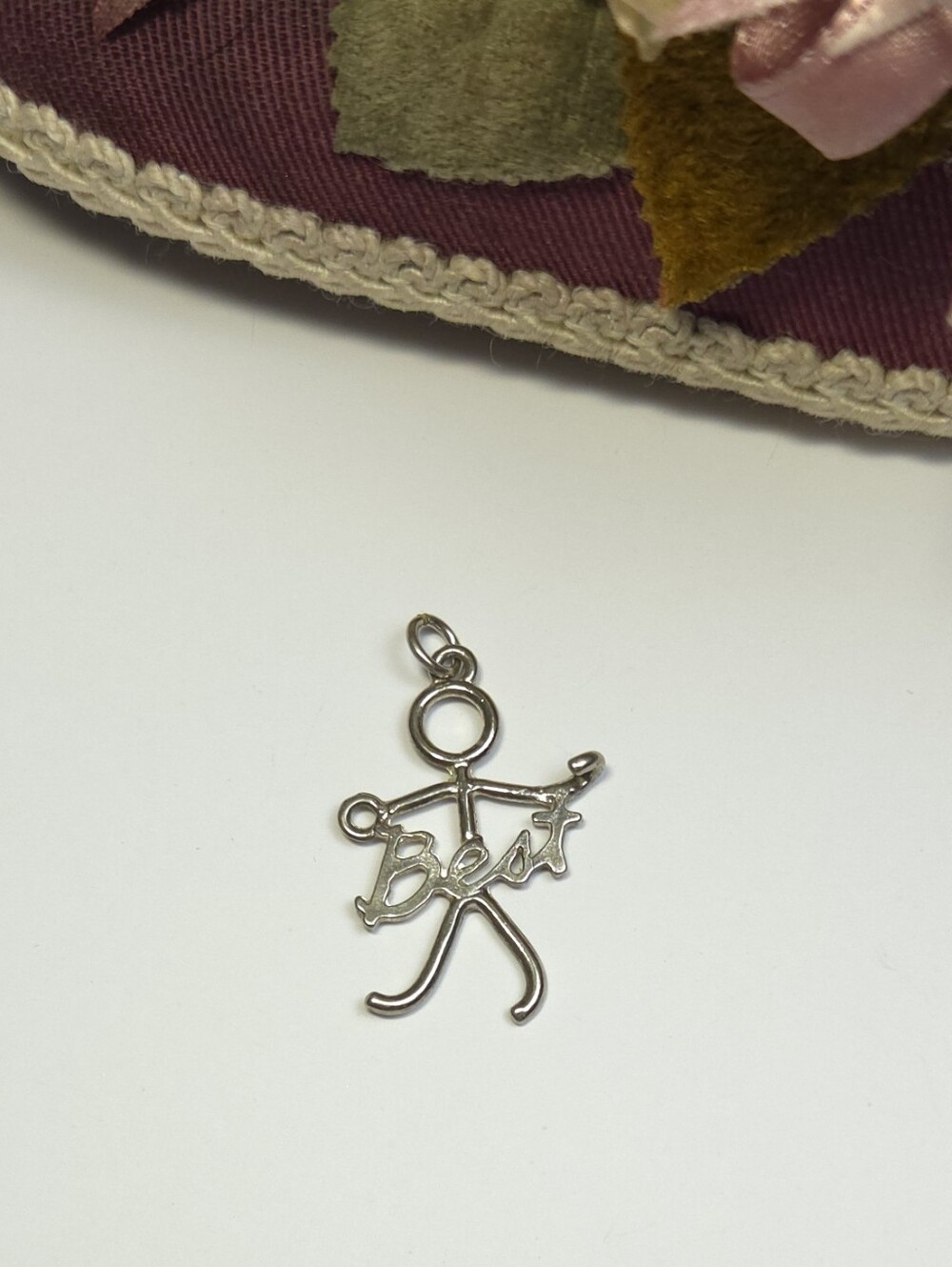 Silver Plated Stick Figure Doodle Style BEST Charm or Pendant Best Friend Gift